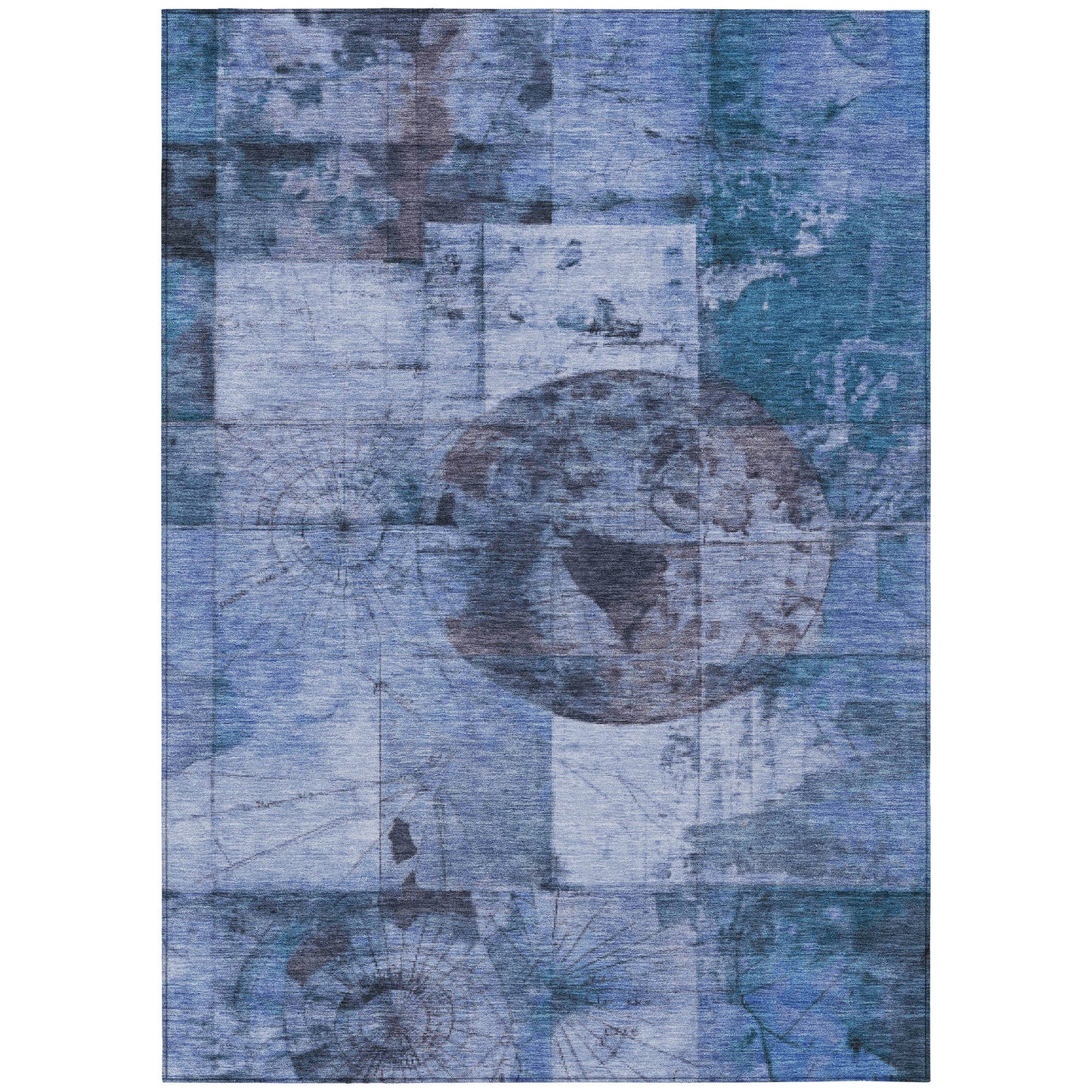 8' X 10' Blue And Sky Blue Abstract Washable Indoor Outdoor Area Rug
