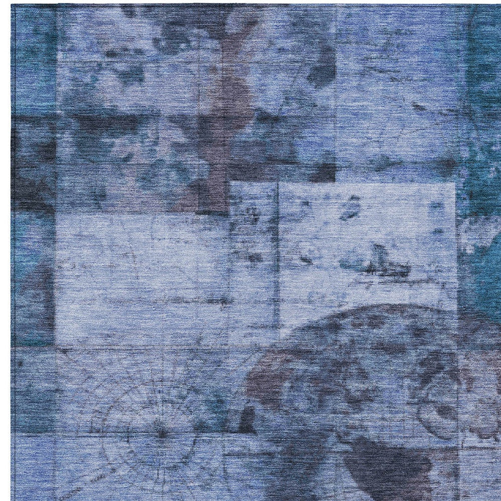 8' X 10' Blue And Sky Blue Abstract Washable Indoor Outdoor Area Rug