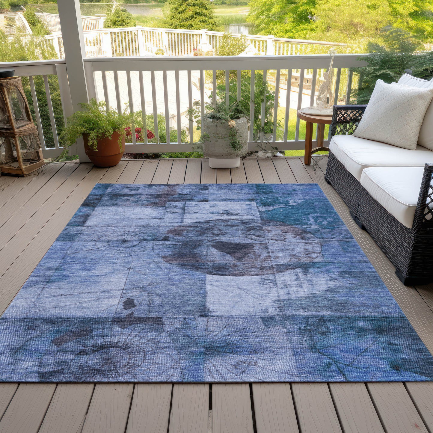 8' X 10' Blue And Sky Blue Abstract Washable Indoor Outdoor Area Rug