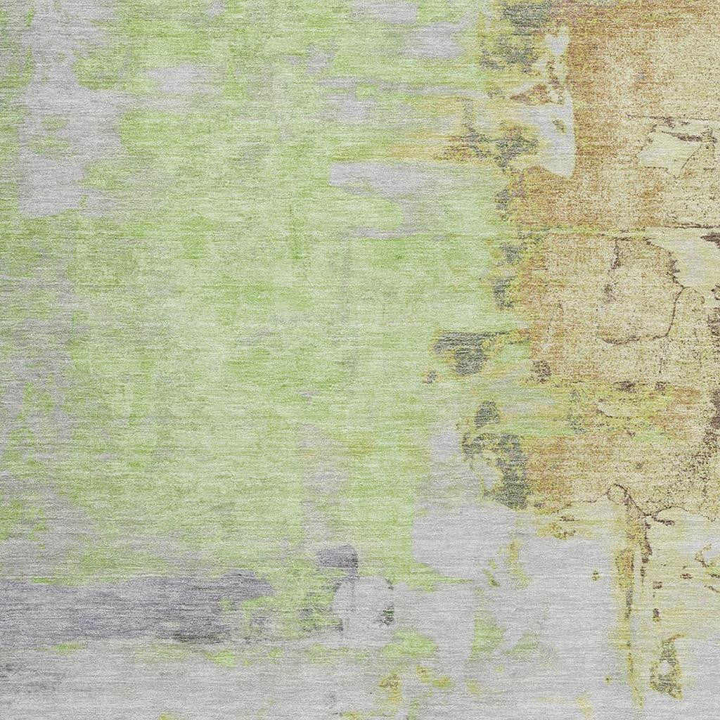 5' X 8' Artichoke Green And Gold Abstract Washable Indoor Outdoor Area Rug-2