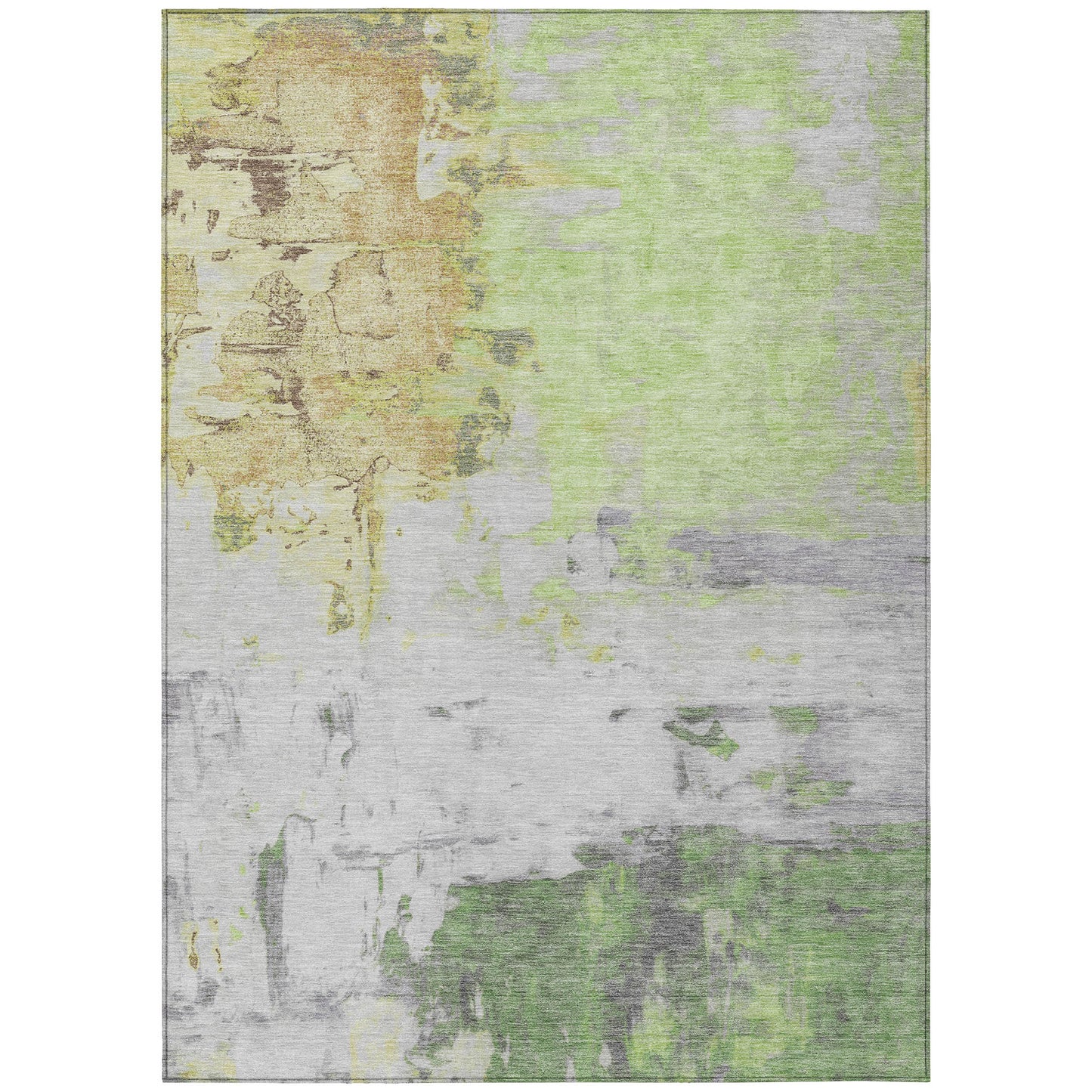 5' X 8' Artichoke Green And Gold Abstract Washable Indoor Outdoor Area Rug-7