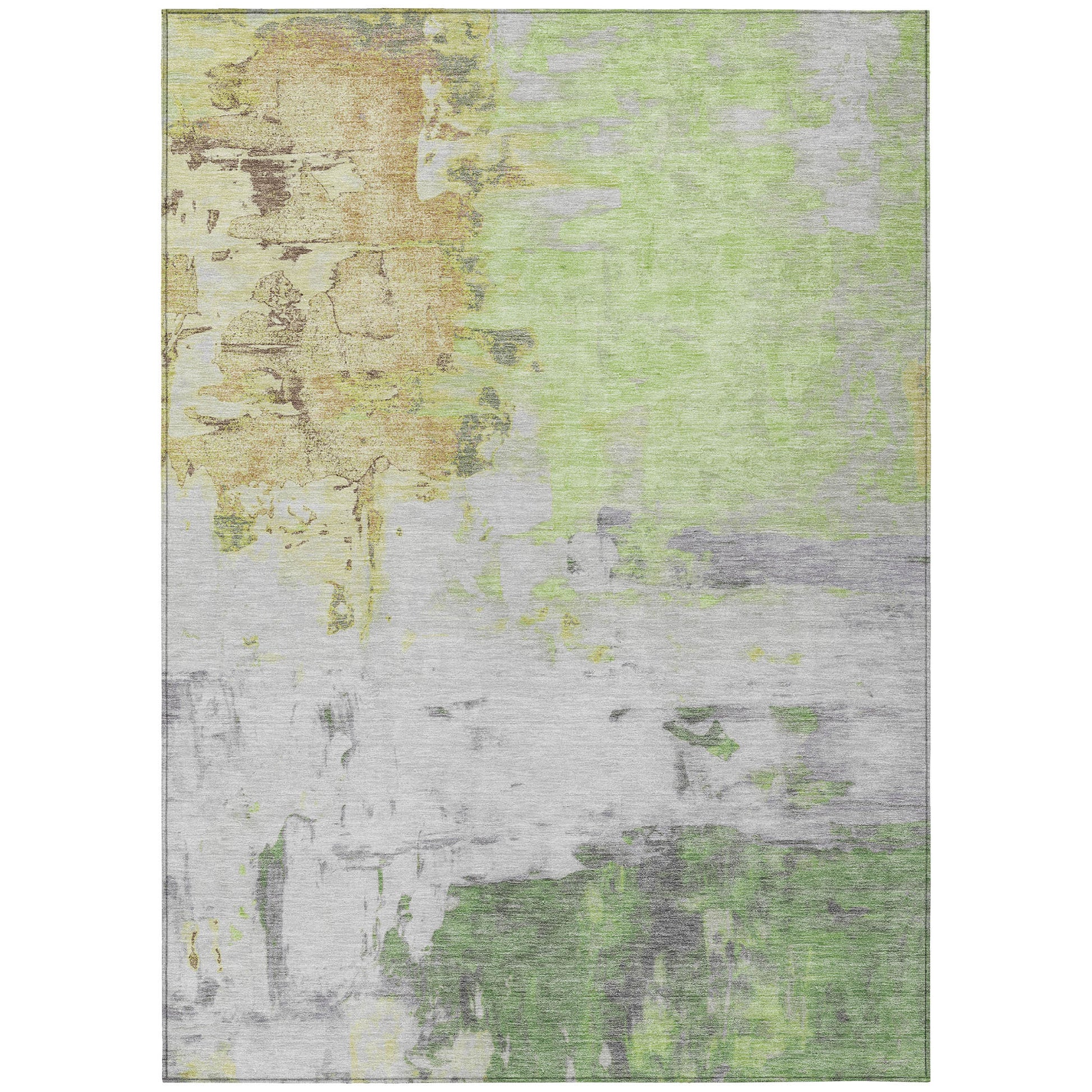 5' X 8' Artichoke Green And Gold Abstract Washable Indoor Outdoor Area Rug-7
