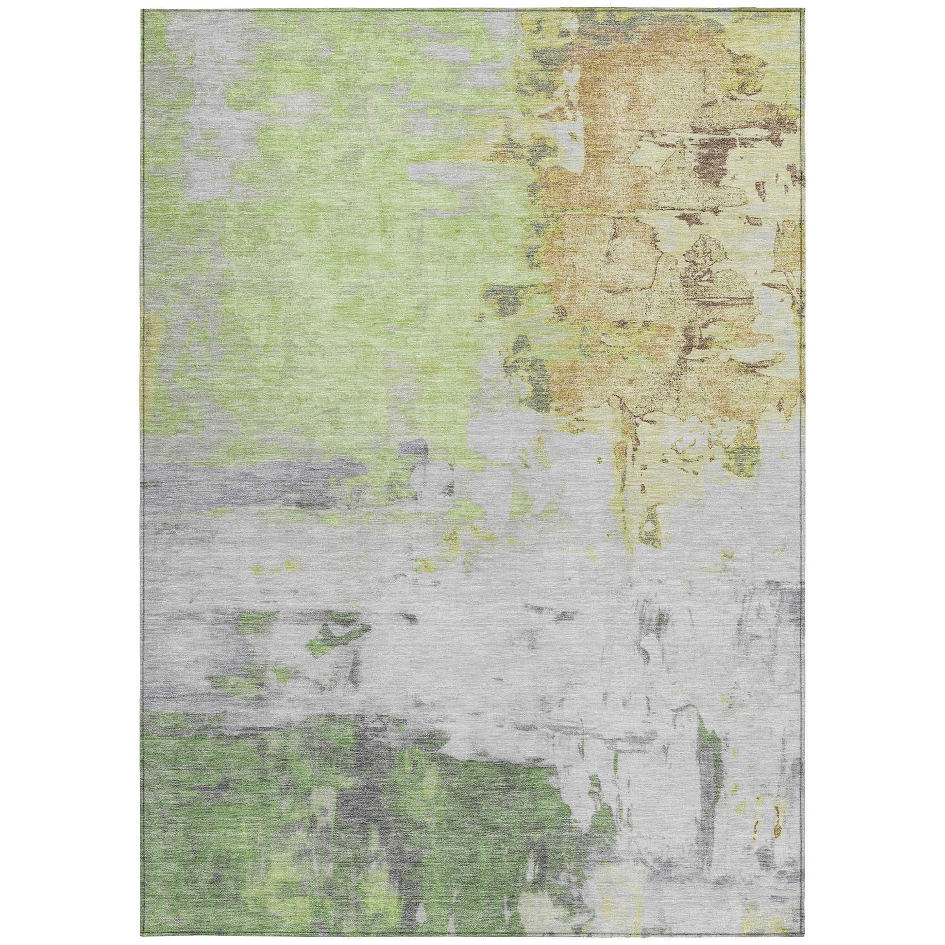5' X 8' Artichoke Green And Gold Abstract Washable Indoor Outdoor Area Rug-0