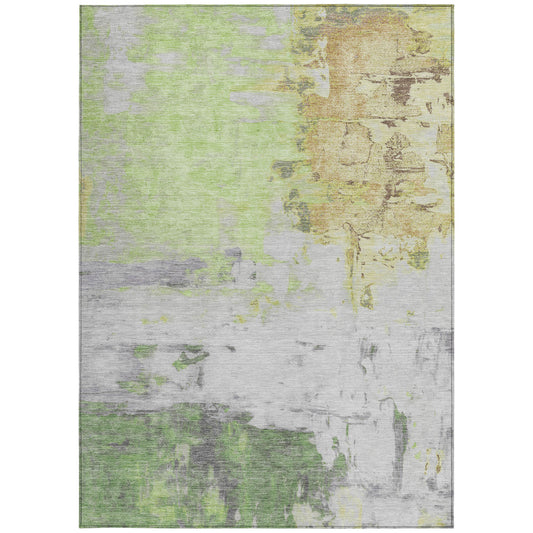 5' X 8' Artichoke Green And Gold Abstract Washable Indoor Outdoor Area Rug-0