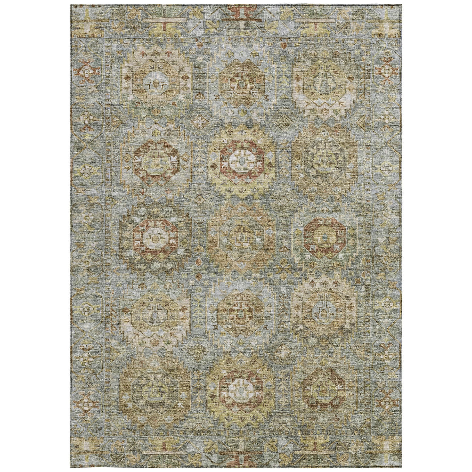 3' X 5' Sage Brown And Taupe Medallion Washable Indoor Outdoor Area Rug-2