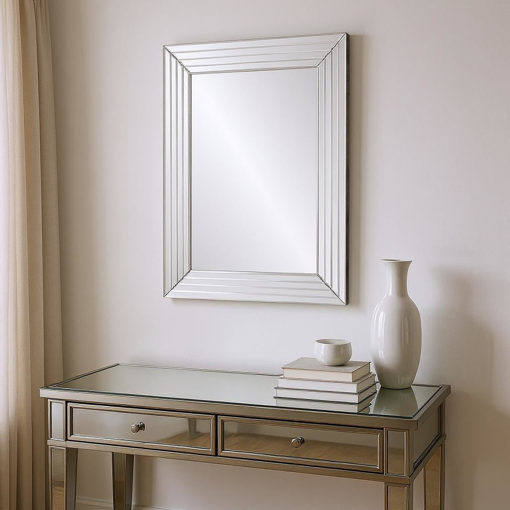39" Silver Geo Lines Frameless Accent Mirror