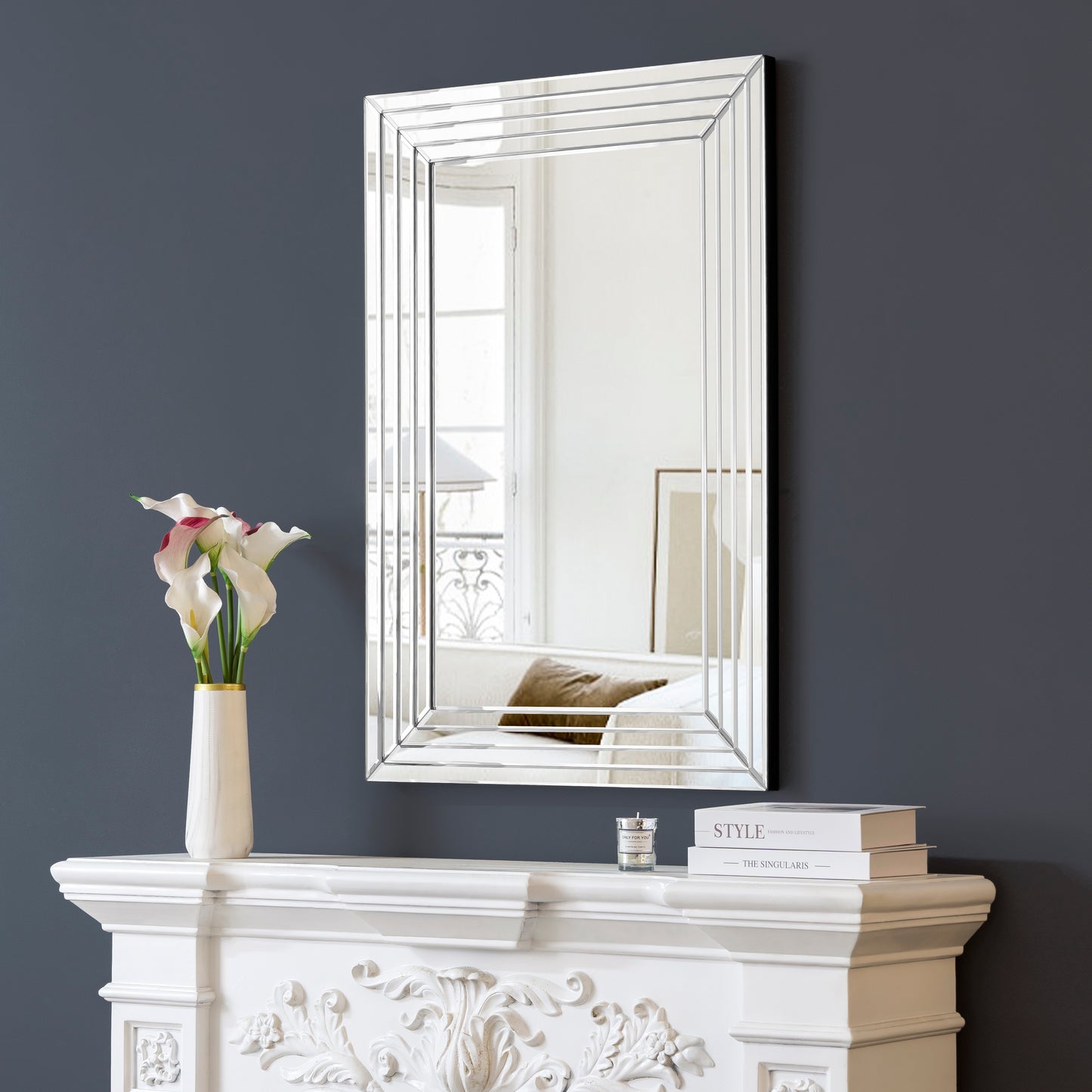 39" Silver Geo Lines Frameless Accent Mirror