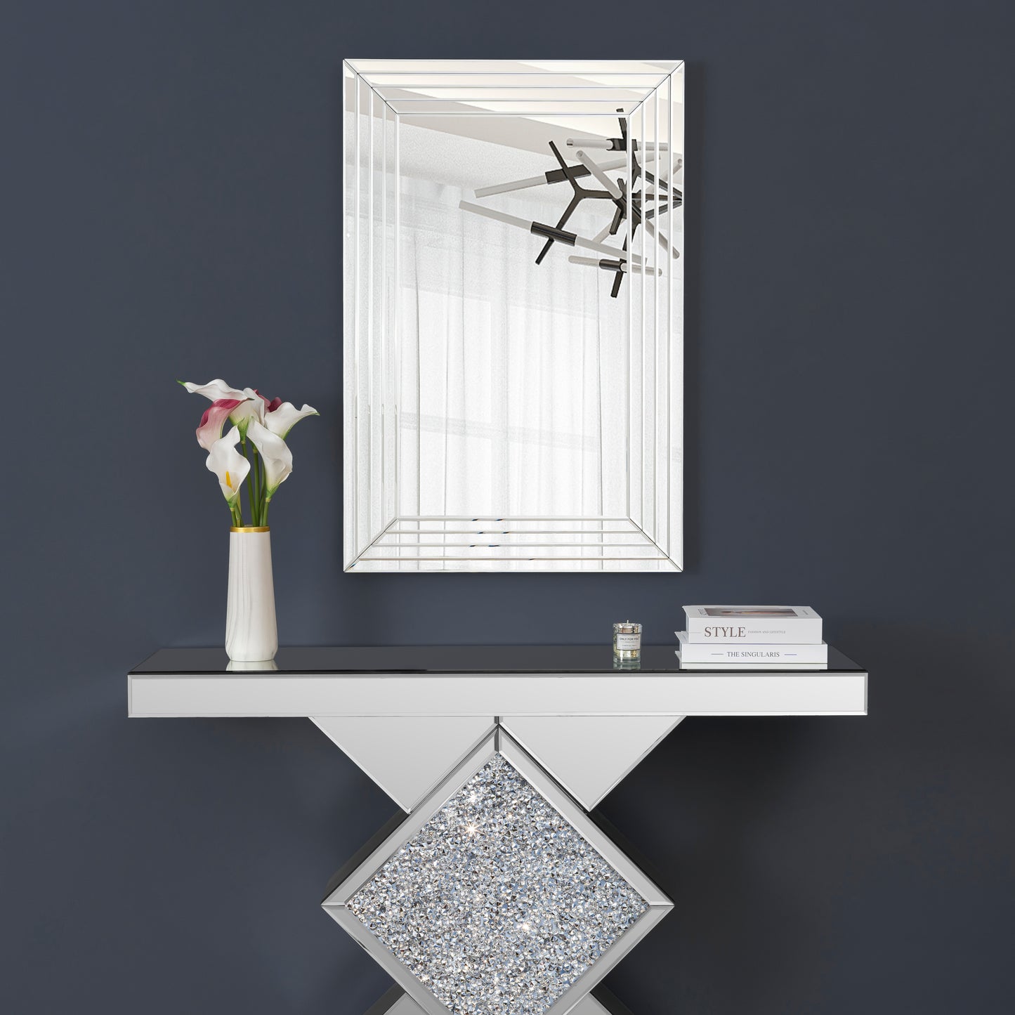 39" Silver Geo Lines Frameless Accent Mirror