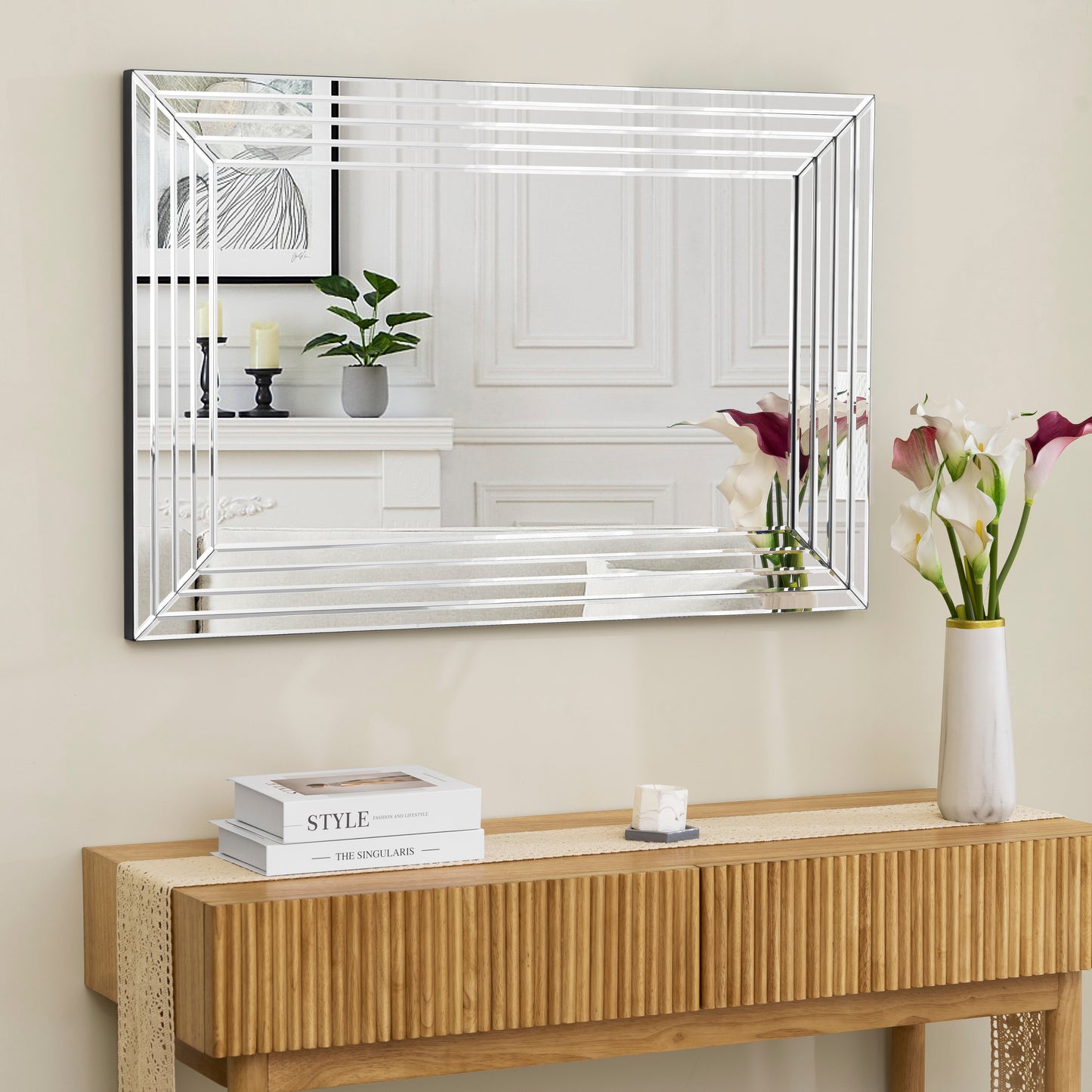 39" Silver Geo Lines Frameless Accent Mirror