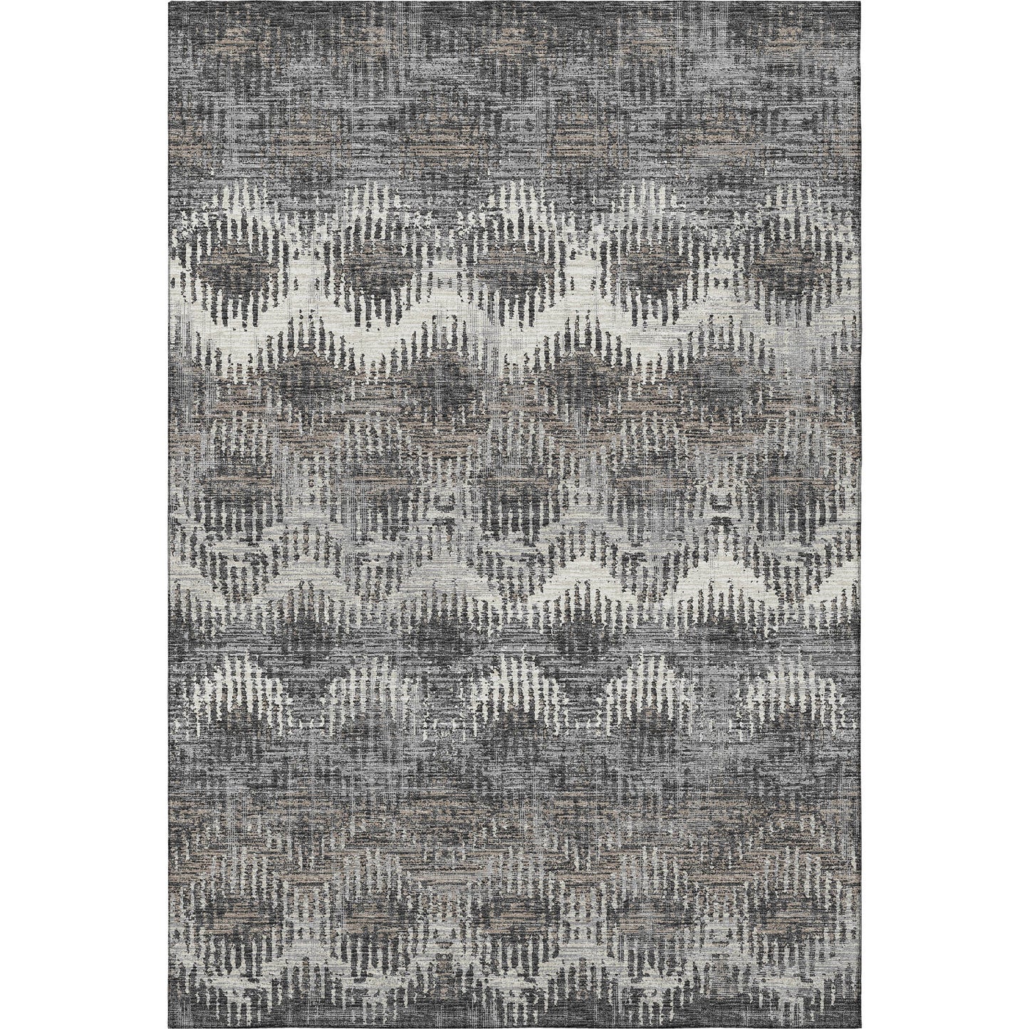 5' X 8' Graphite Ivory And Beige Abstract Washable Area Rug With UV Protection