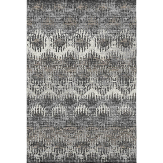 5' X 8' Graphite Ivory And Beige Abstract Washable Area Rug With UV Protection