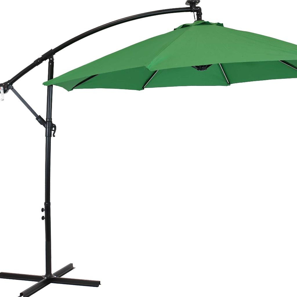 95" Green Polyester Octagonal Tilt Lighted Market Patio Umbrella with Stand-4