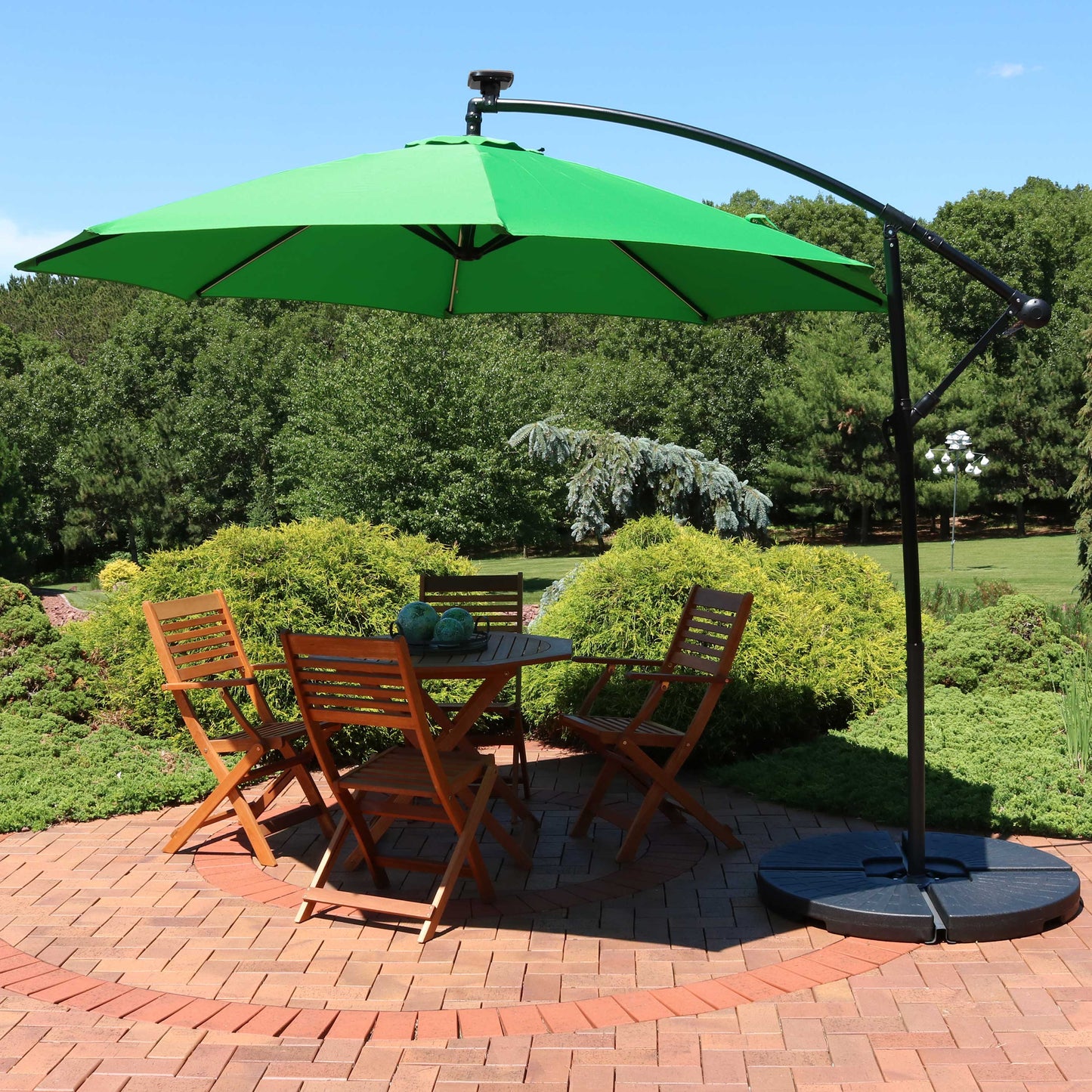 95" Green Polyester Octagonal Tilt Lighted Market Patio Umbrella with Stand-7