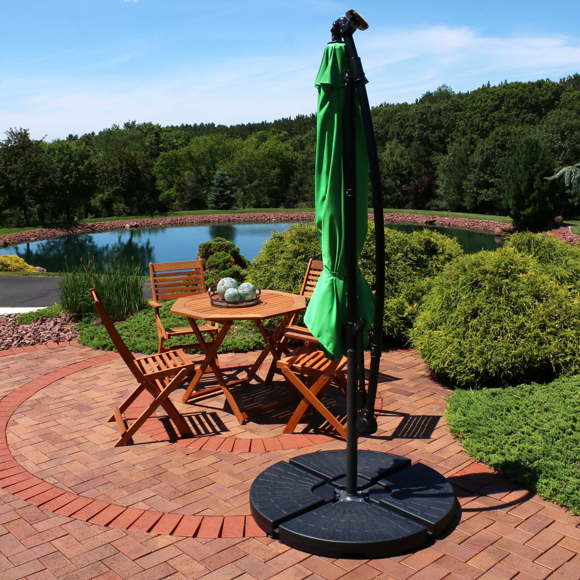 95" Green Polyester Octagonal Tilt Lighted Market Patio Umbrella with Stand-8