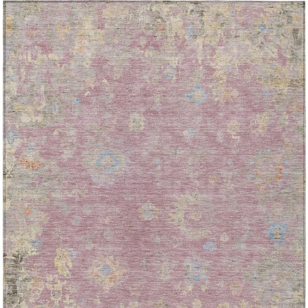 8' X 10' Pink Beige And Gray Floral Washable Indoor Outdoor Area Rug-3