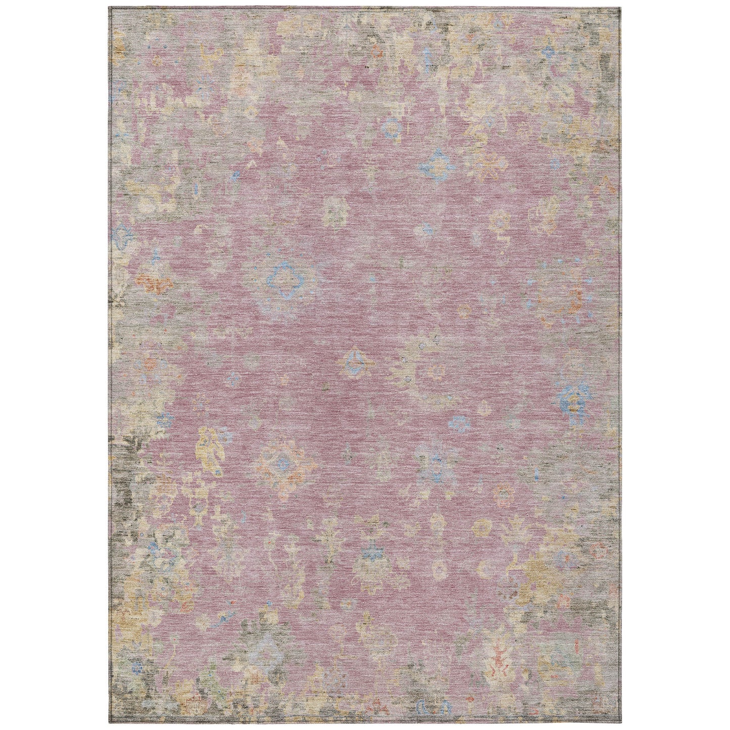 8' X 10' Pink Beige And Gray Floral Washable Indoor Outdoor Area Rug-1