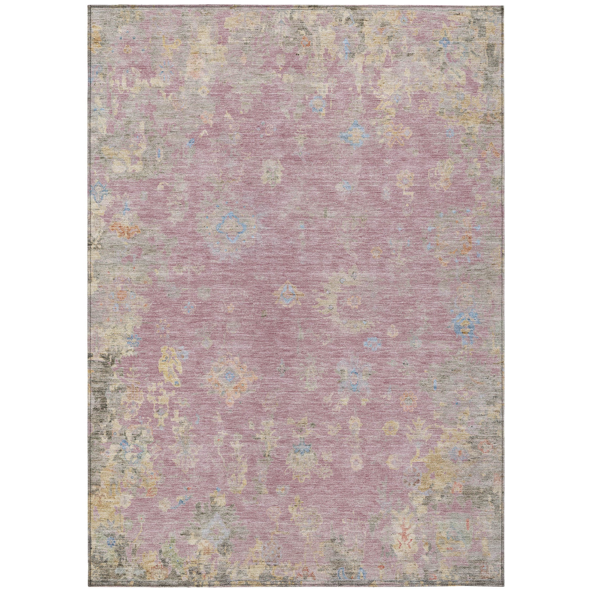 8' X 10' Pink Beige And Gray Floral Washable Indoor Outdoor Area Rug-1
