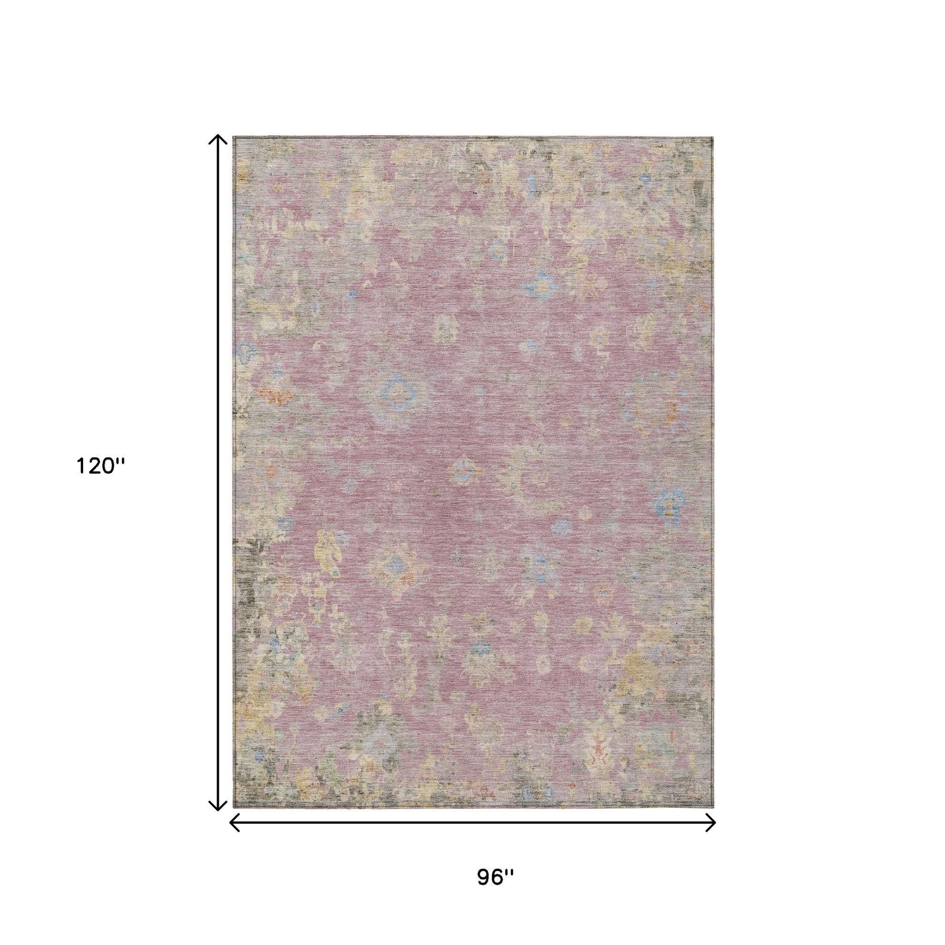 8' X 10' Pink Beige And Gray Floral Washable Indoor Outdoor Area Rug-2