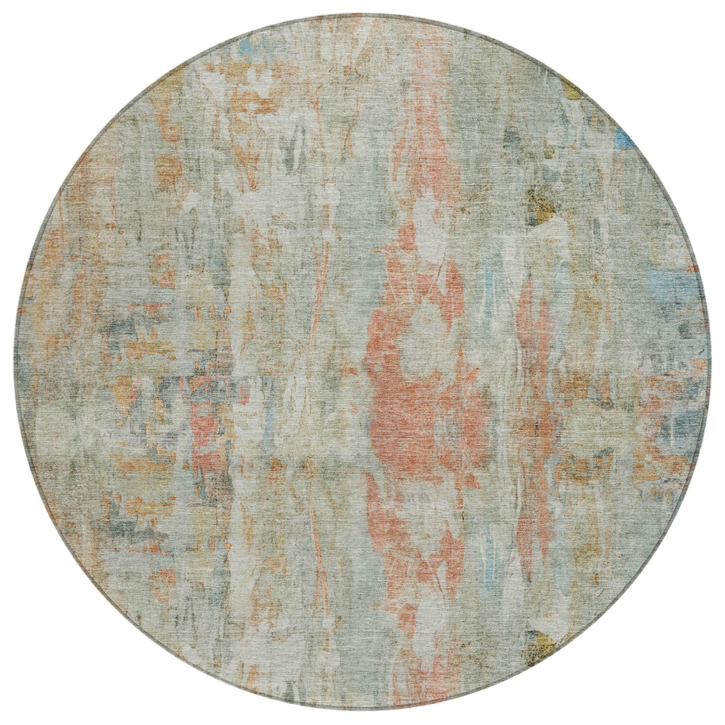 8' Sage And Copper Round Abstract Washable Indoor Outdoor Area Rug