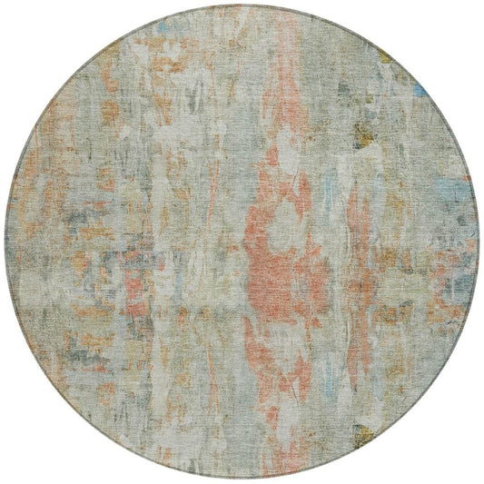 8' Sage And Copper Round Abstract Washable Indoor Outdoor Area Rug