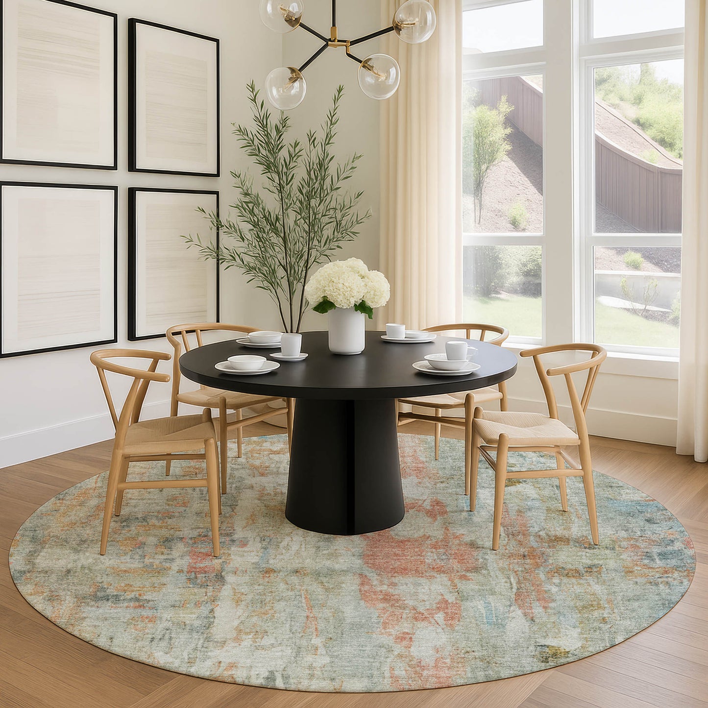 8' Sage And Copper Round Abstract Washable Indoor Outdoor Area Rug