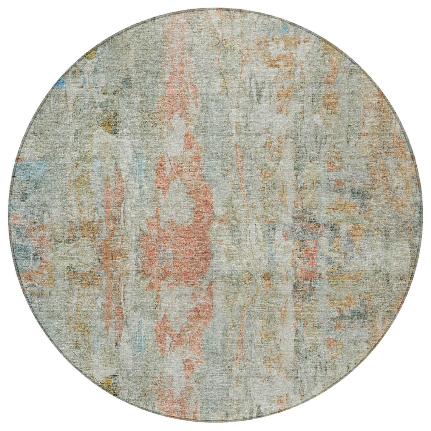 8' Sage And Copper Round Abstract Washable Indoor Outdoor Area Rug