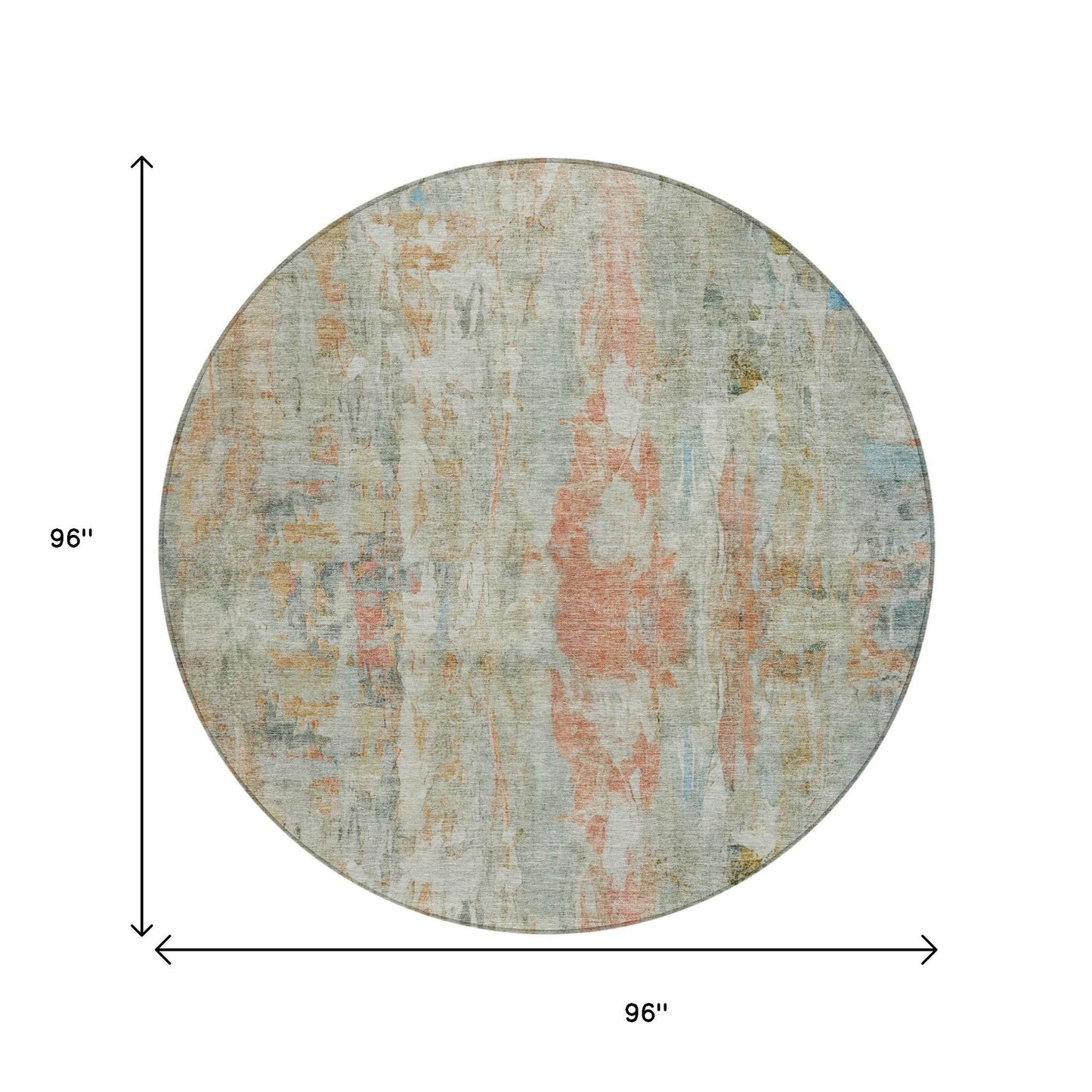 8' Sage And Copper Round Abstract Washable Indoor Outdoor Area Rug