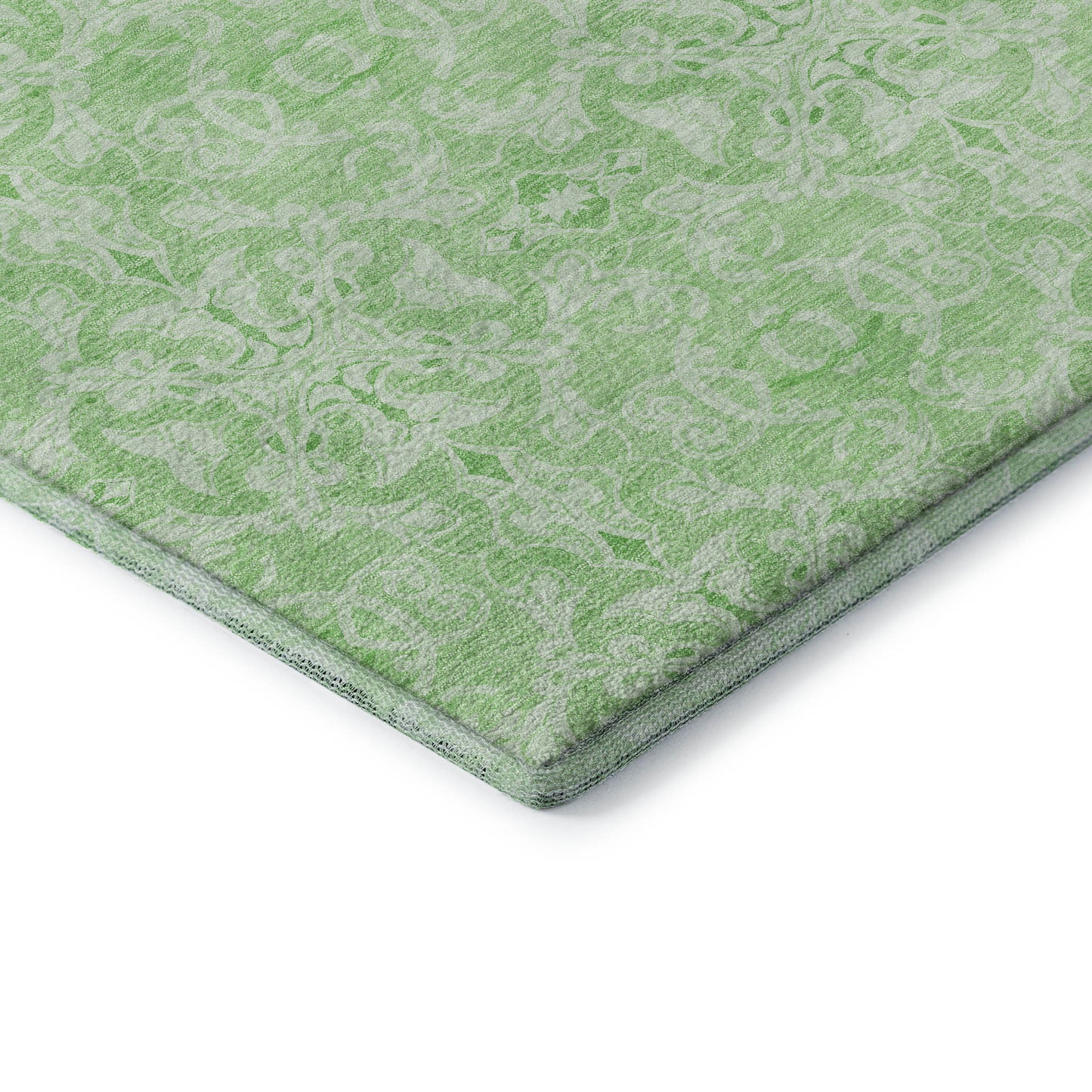 8' X 10' Lime Green And Ivory Medallion Washable Area Rug With UV Protection