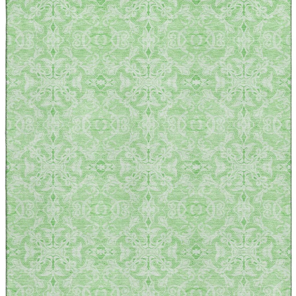 8' X 10' Lime Green And Ivory Medallion Washable Area Rug With UV Protection