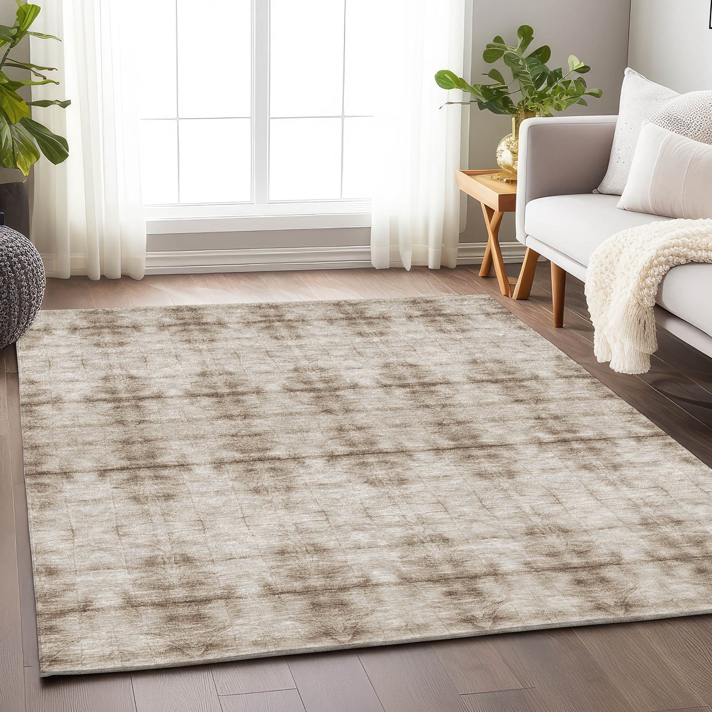 10' X 14' Beige And Taupe Geometric Washable Area Rug With UV Protection
