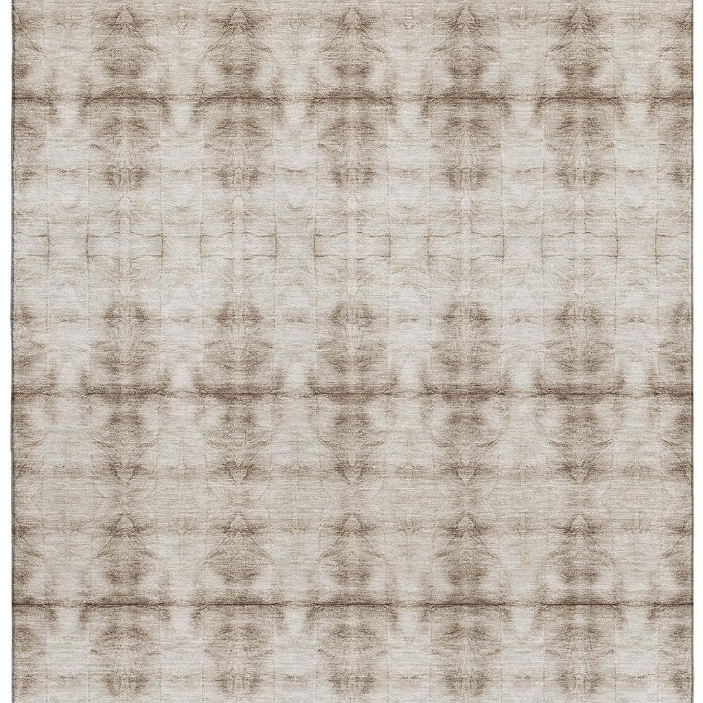 10' X 14' Beige And Taupe Geometric Washable Area Rug With UV Protection