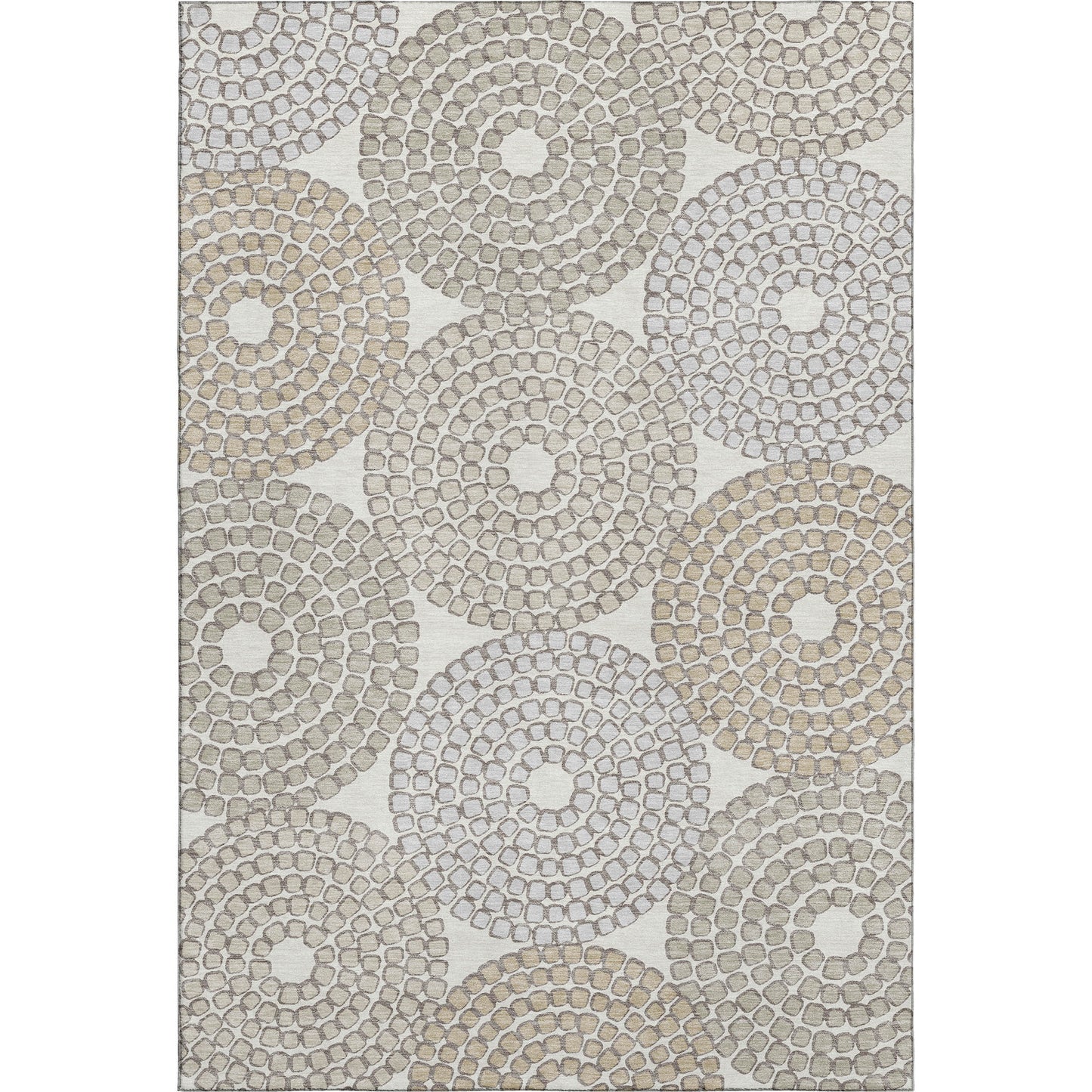 5' X 8' Ivory Beige And Taupe Geometric Washable Area Rug With UV Protection