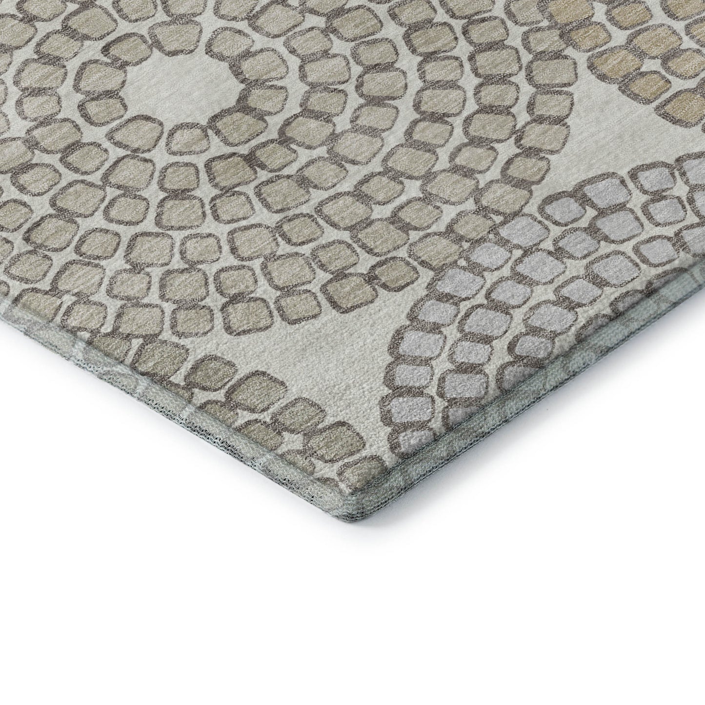 5' X 8' Ivory Beige And Taupe Geometric Washable Area Rug With UV Protection