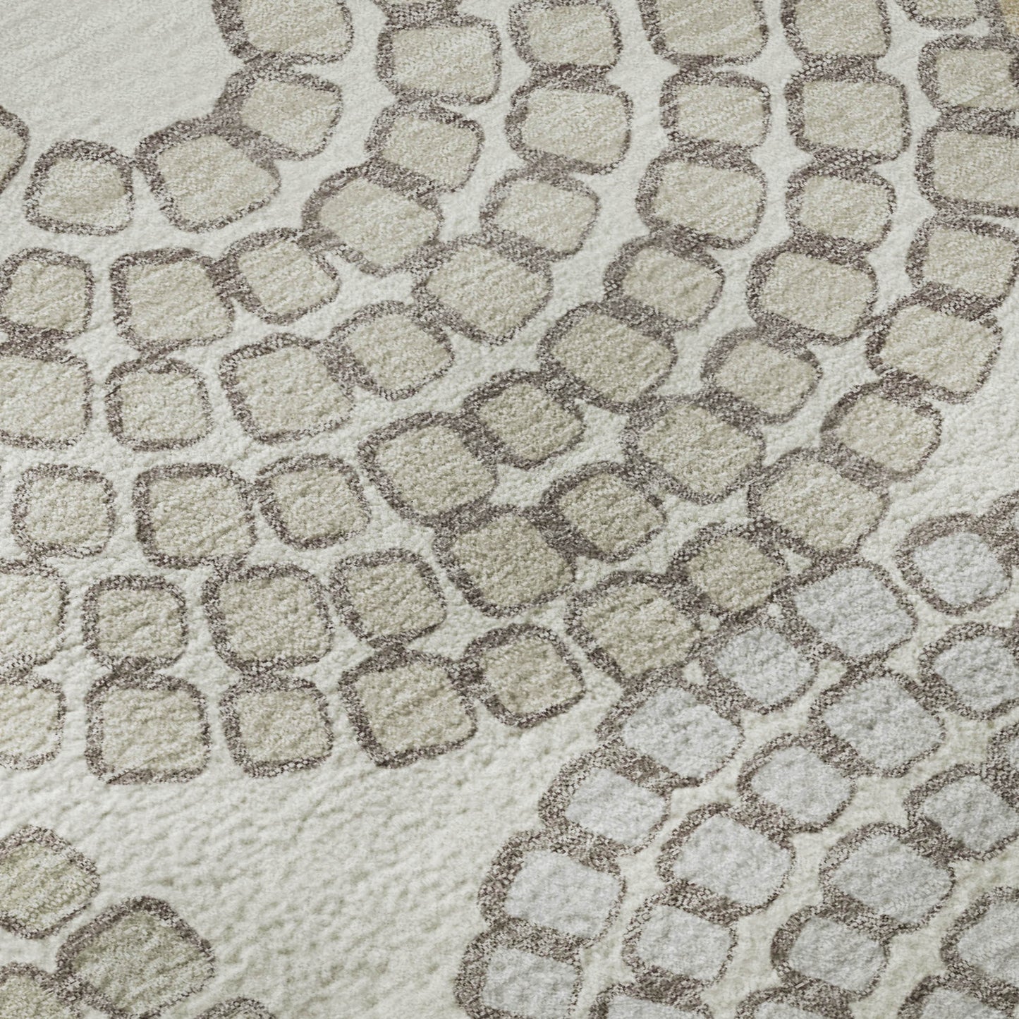 5' X 8' Ivory Beige And Taupe Geometric Washable Area Rug With UV Protection