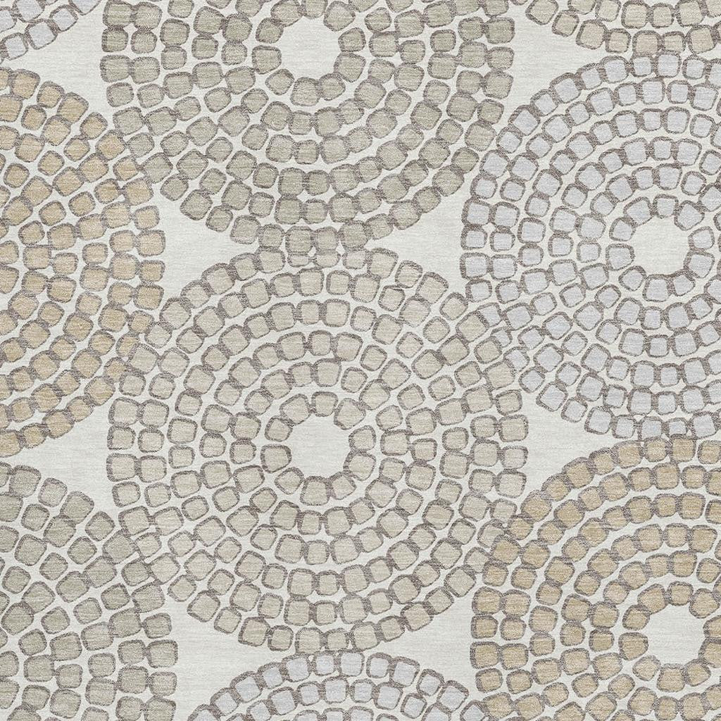 5' X 8' Ivory Beige And Taupe Geometric Washable Area Rug With UV Protection