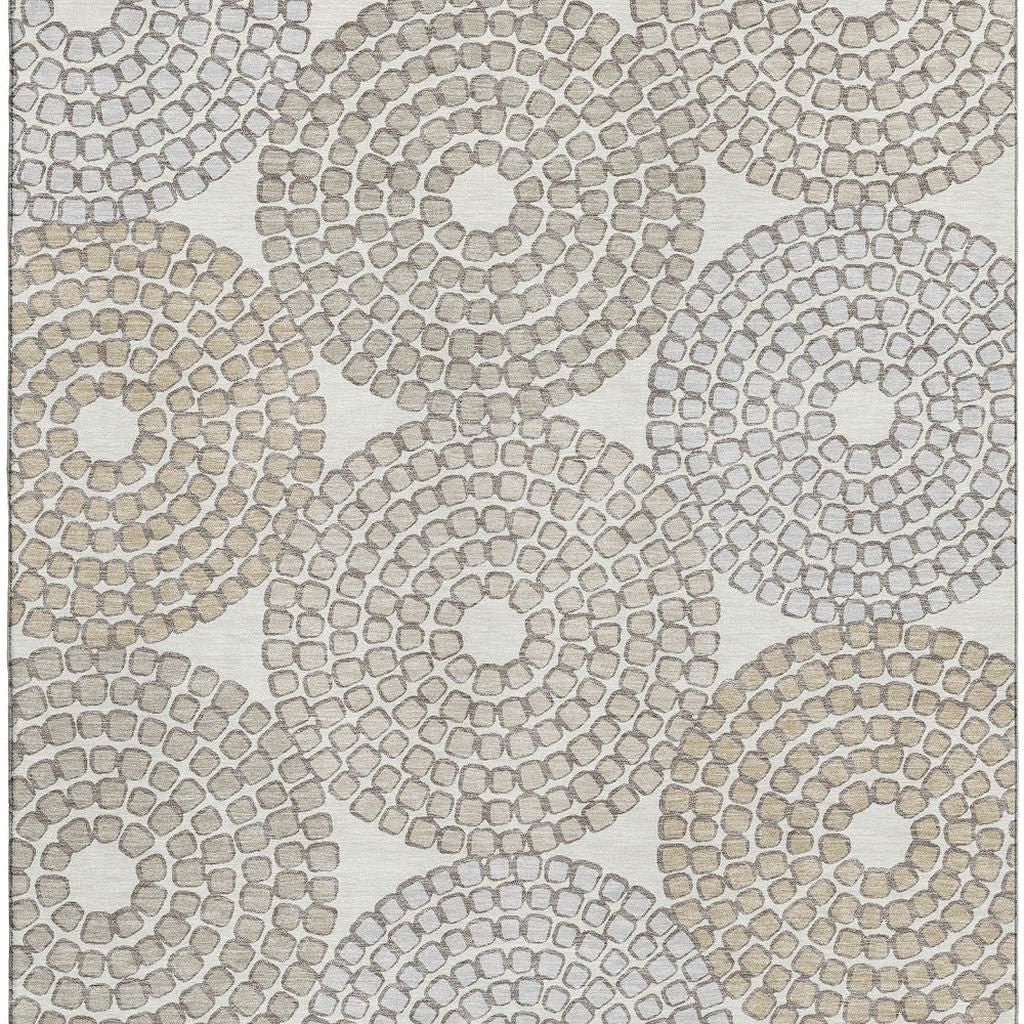 5' X 8' Ivory Beige And Taupe Geometric Washable Area Rug With UV Protection