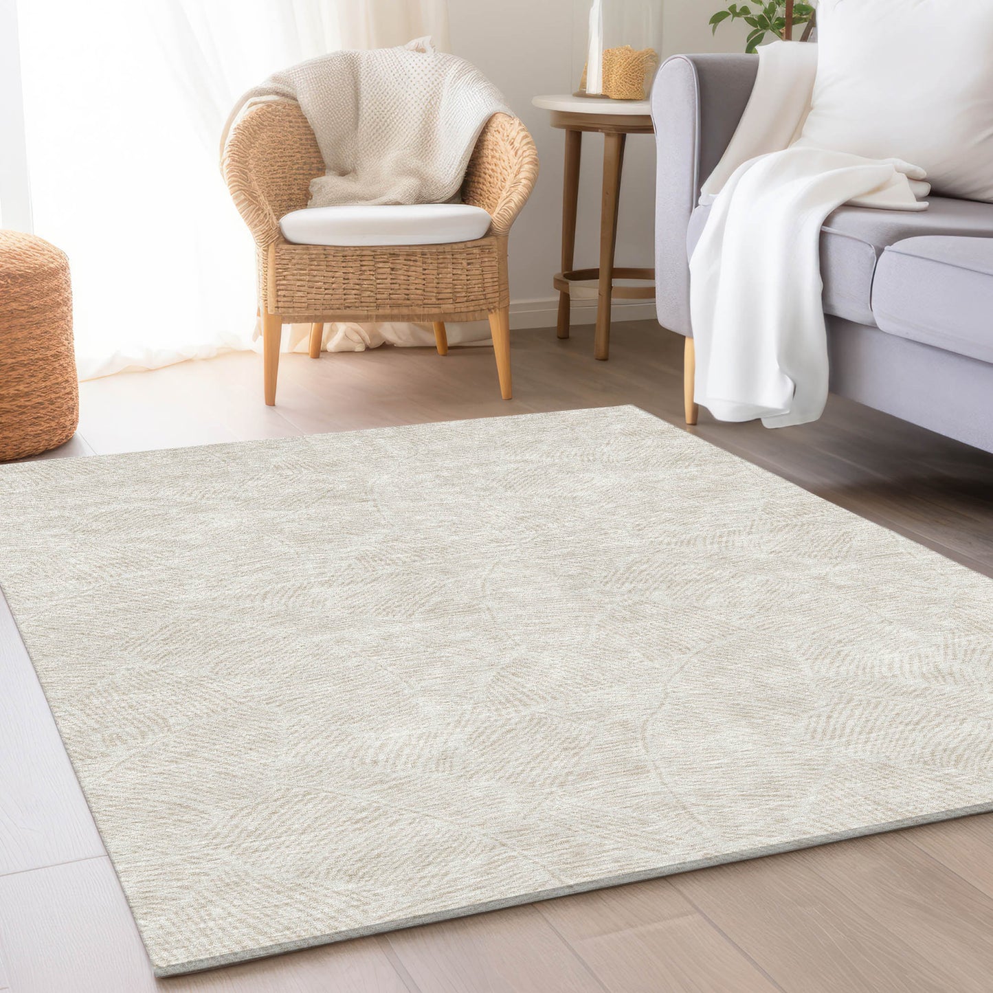 9' X 12' Ivory And Beige Floral Washable Area Rug With UV Protection-3
