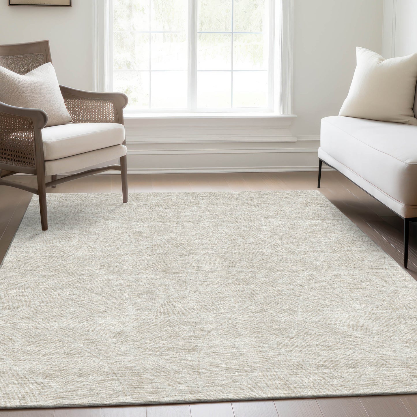 9' X 12' Ivory And Beige Floral Washable Area Rug With UV Protection-4