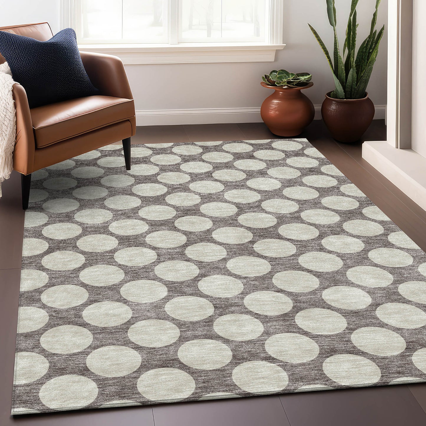 10' X 14' Taupe And Ivory Polka Dot Washable Area Rug With UV Protection-2