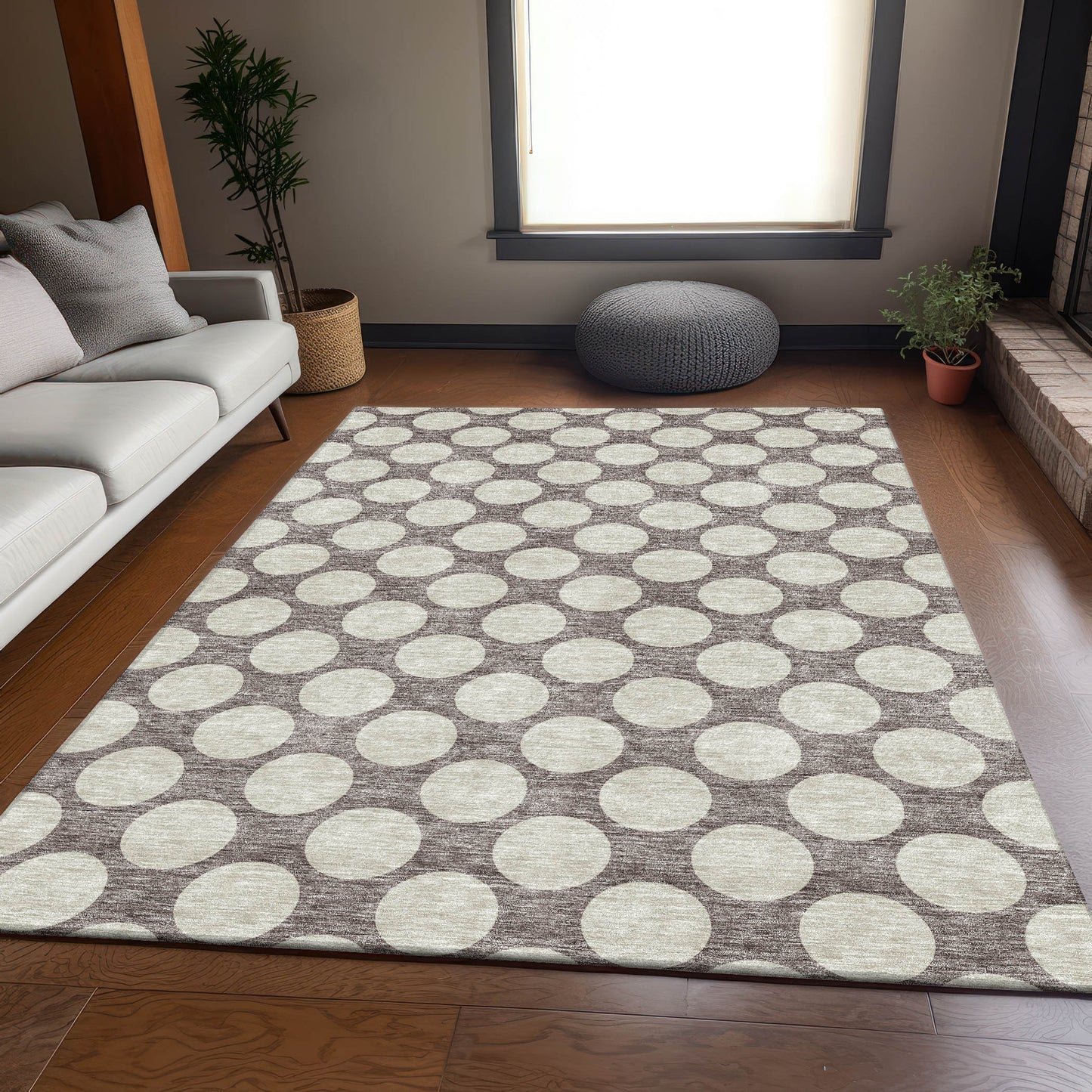 10' X 14' Taupe And Ivory Polka Dot Washable Area Rug With UV Protection-3