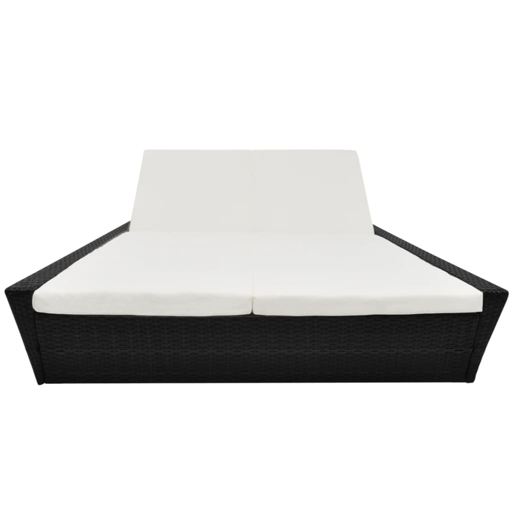 NNEVL Outdoor Lounge Bed with Cushion Poly Rattan Black
