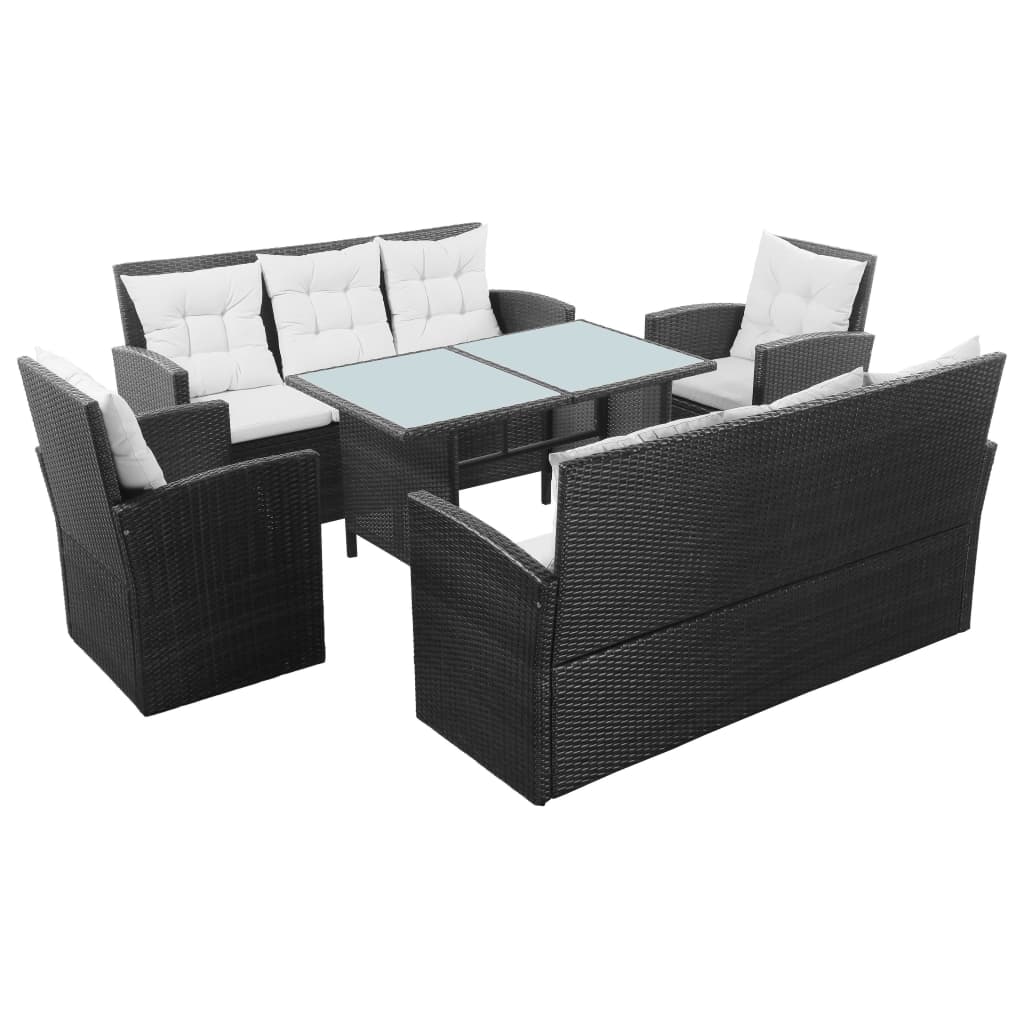 NNEVL 5 Piece Garden Lounge Set with Cushions Poly Rattan Black