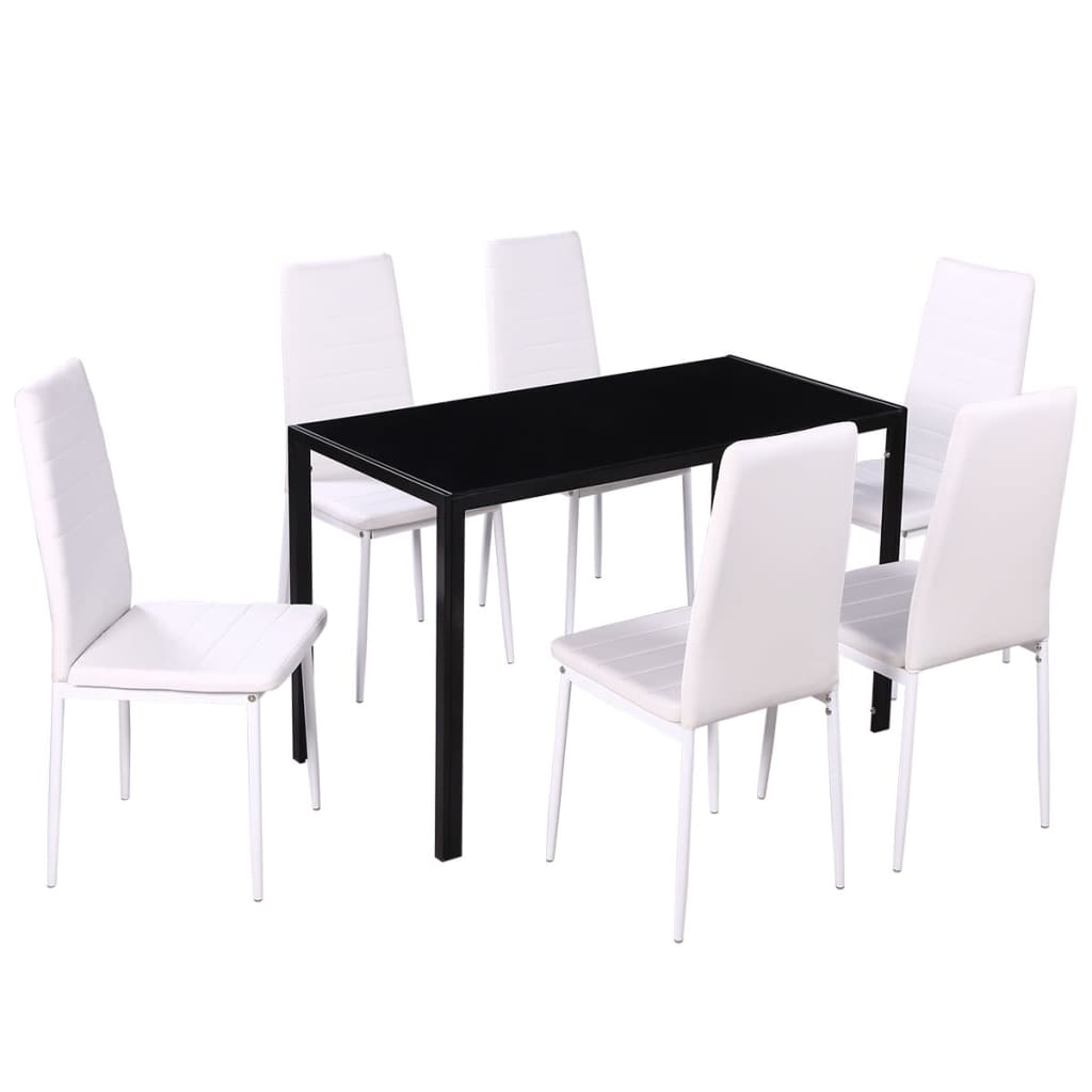 NNEVL Seven Piece Dining Table Set Black and White