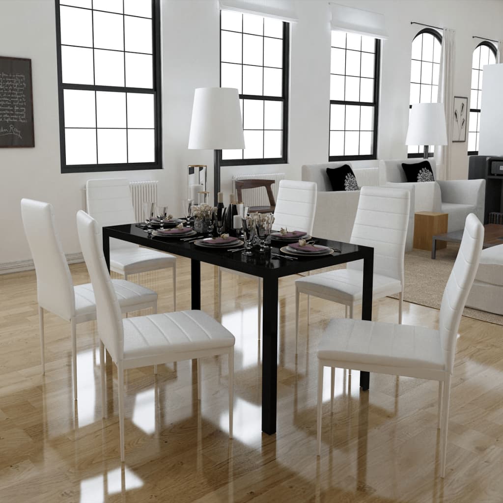 NNEVL Seven Piece Dining Table Set Black and White