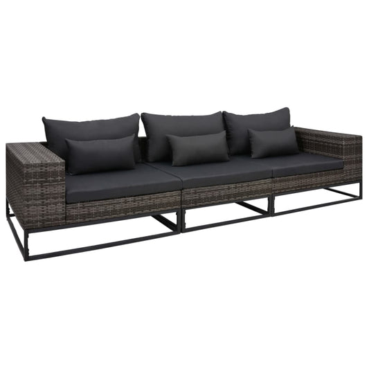 NNEVL 3 Piece Garden Sofa Set with Cushions Poly Rattan Grey