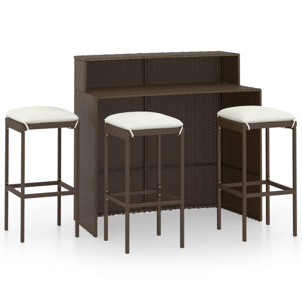 NNEVL 4 Piece Garden Bar Set with Cushions Brown