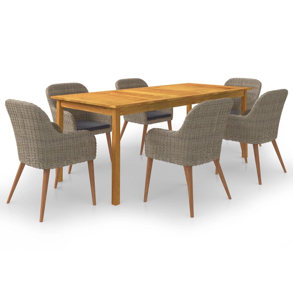 NNEVL 7 Piece Garden Dining Set Brown