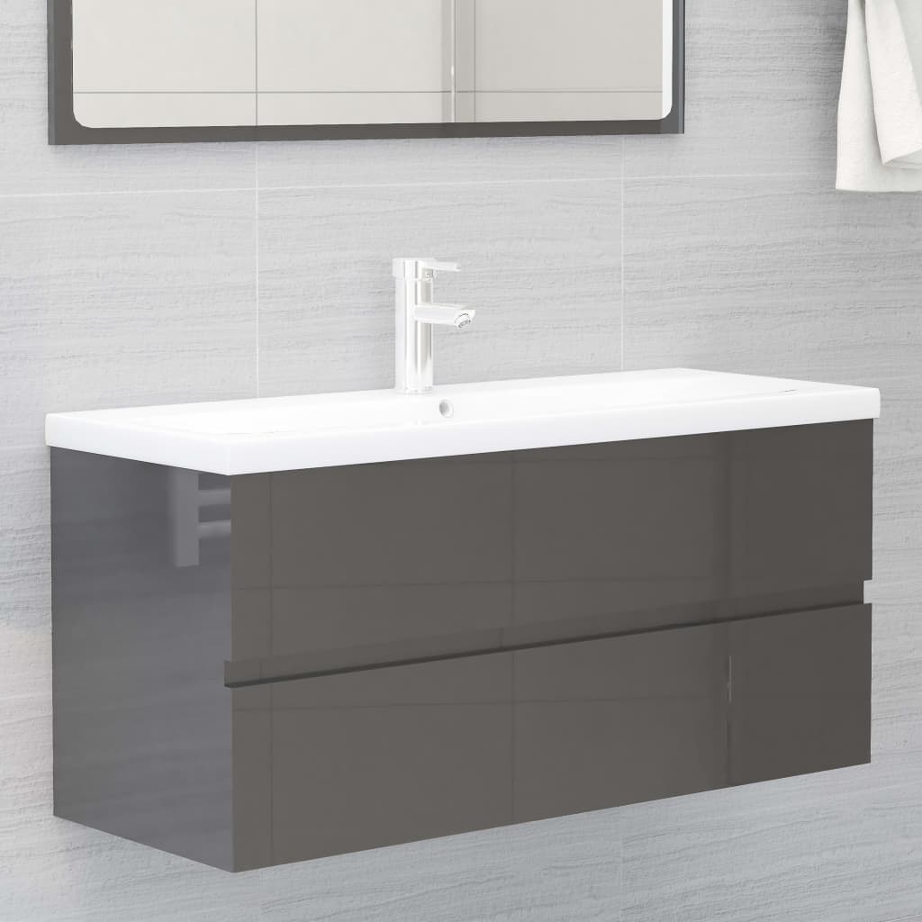 Conjunto de muebles de baño NNEVL de aglomerado gris de alto brillo