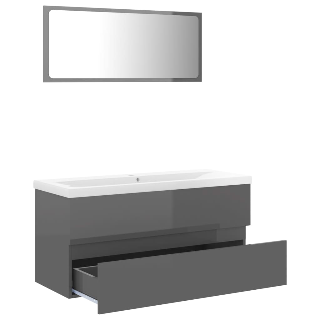 Conjunto de muebles de baño NNEVL de aglomerado gris de alto brillo