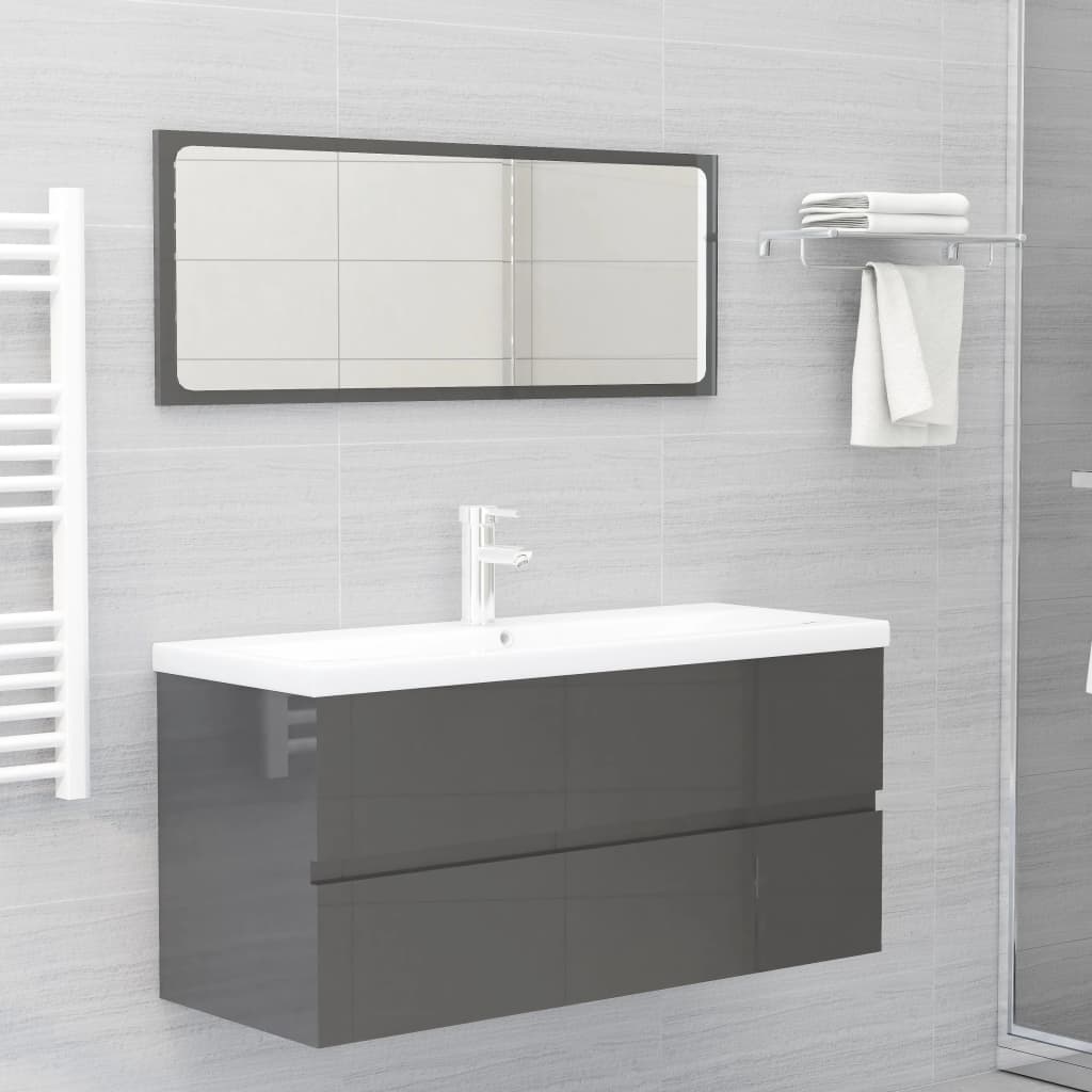 Conjunto de muebles de baño NNEVL de aglomerado gris de alto brillo